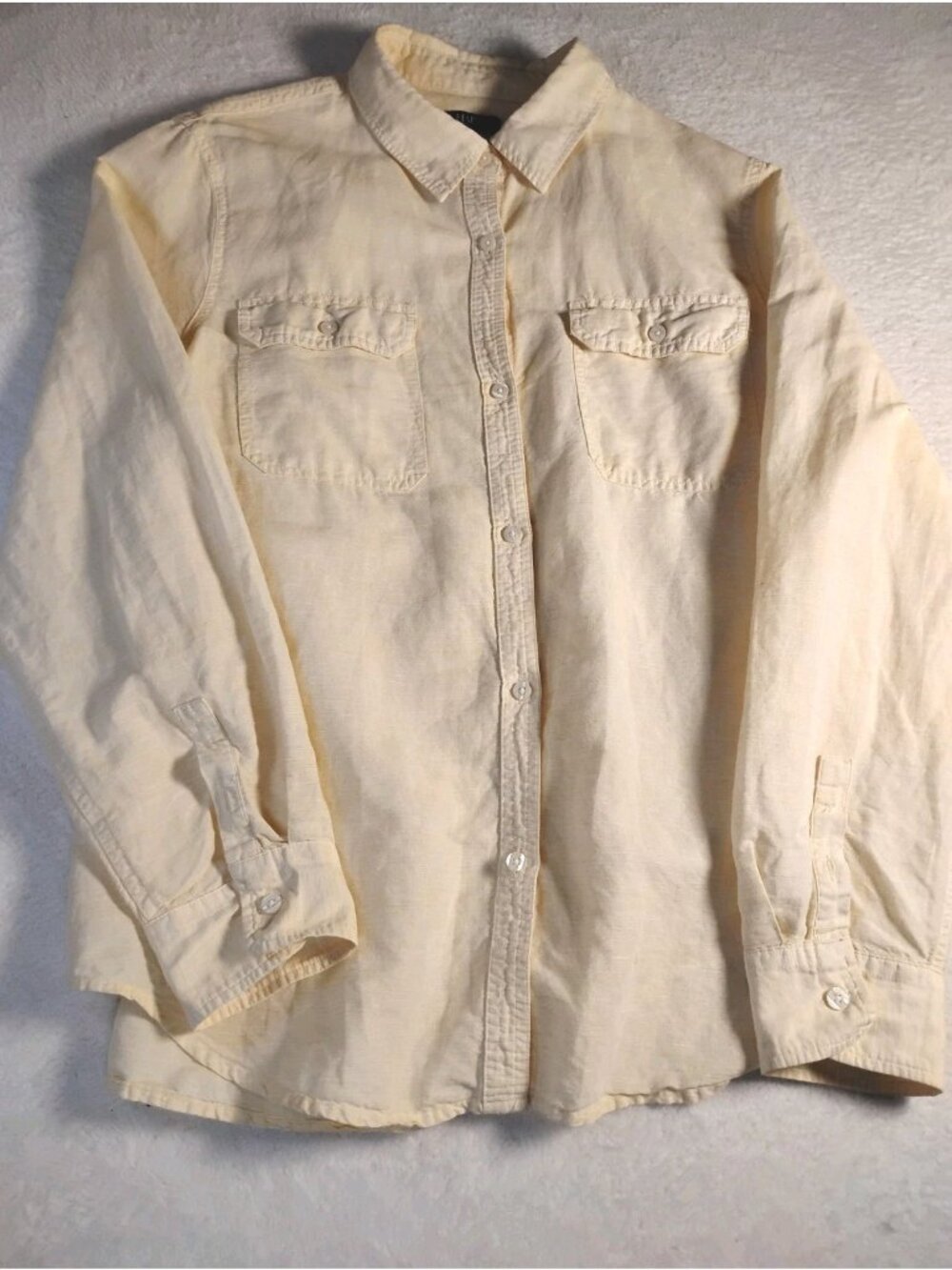 Chaps Womens Linen Blend Shirt Button Down Pockets Work School XL Butter Yellow
